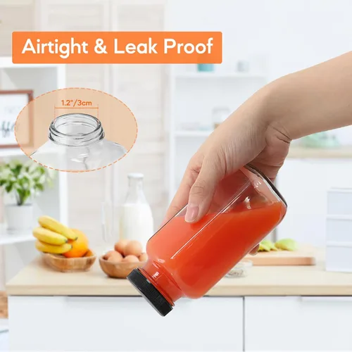 Miniatura 3 de STARSIDE - Botellas de vidrio para jugo de 8 onzas con tapas, paquete de 12 - Frascos reutilizables cuadrados para exprimir, leche, kombucha