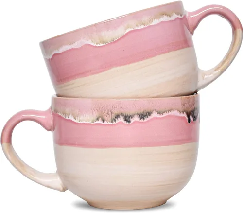 Bosmarlin Juego de 2 tazas de café grandes de cerámica, tazas de café jumbo de gres para la oficina y el hogar, 16 onzas, aptas para lavavajillas y