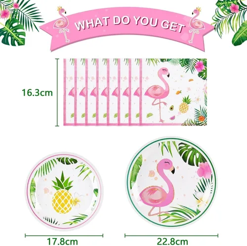 Miniatura 2 de WERNNSAI Decoraciones de fiesta de flamencos, 48 platos hawaianos y servilletas con temática de flamencos de verano, platos y servilletas tropicales