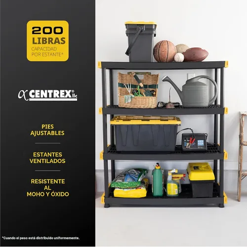 Miniatura 5 de Estantería de almacenamiento original de 4 niveles p/interiores y exteriores, unidad de almacenamiento resistente, color negro y amarillo