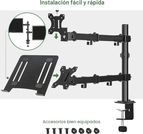 Miniatura 4 de UPGRAVITY Soporte para monitor y portátil, brazo de monitor con bandeja ventilada para pantallas LCD de computadora de 13 a 27 pulgadas y portátiles