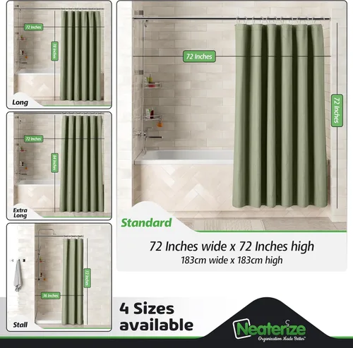 Miniatura 3 de NEATERIZE Cortina de ducha verde salvia para baño, cortina de ducha de punto gofre, estilo hotel, cortina de baño de 72 x 72 pulgadas, Cortinas De