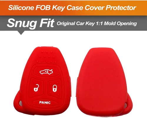 Miniatura 3 de Funda de Silicona para Llavero Compatible con Chrysler 200 300 PT Cruiser Dodge Charger Magnum Durango Jeep Grand Cherokee Commander Liberty Rojo