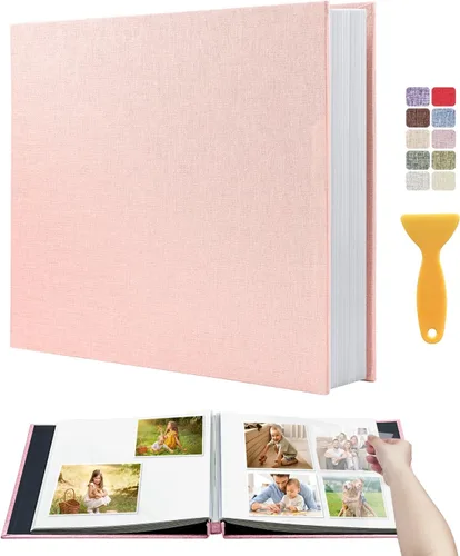 Miniatura 57 de Álbum autoadhesivo para fotos de 4 x 6 pulgadas, álbum de recortes con cubierta de lino magnética, 30 páginas adhesivas en blanco, para familiares