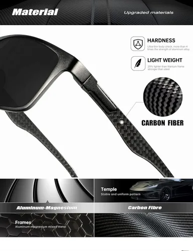 Miniatura 5 de HENGOSEN Sunglasses Men Women, Polarized Sunglasses Rectangle Frame Carbon Fiber Temple Sun Glasses UV Protection