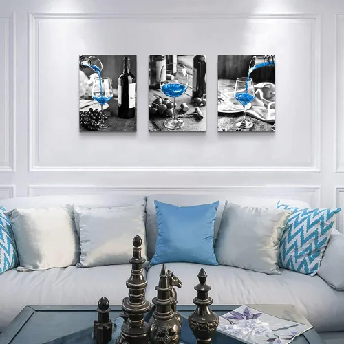 Miniatura 7 de Pinturas de decoración de pared para sala de estar, baño, habitación, cocina, familia, oficina, ilustraciones blanco y negro azul, rosa, flores, 12