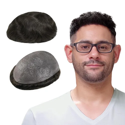 Miniatura 20 de Lordhair Toupee para hombres con cabello humano 100% europeo 8x10 pulgadas para hombres 0.001 in sistema de cabello de piel ultra fina para todos