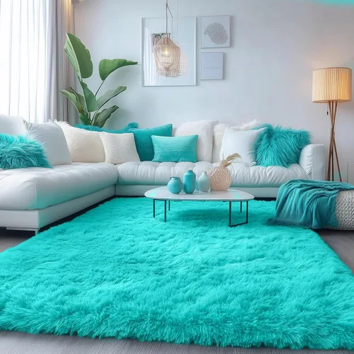 Miniatura 5 de PAGISOFE Alfombras suaves y esponjosas de color verde azulado para dormitorio, habitación de los niños, sala de estar, alfombra peluda
