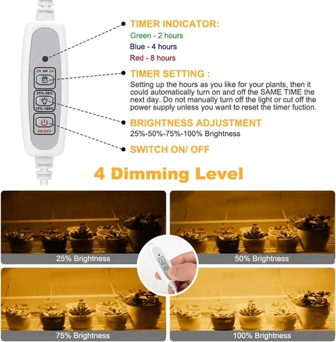 Miniatura 5 de Mosthink Tiras de luz LED para cultivo de plantas de espectro completo para plantas de interior con temporizador de encendido y apagado automático