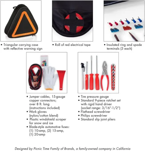 Miniatura 6 de PICNIC TIME NCAA - Kit de emergencia para automóvil de emergencia, asistencia lateral de seguridad para vehículos con cables de puente y kit