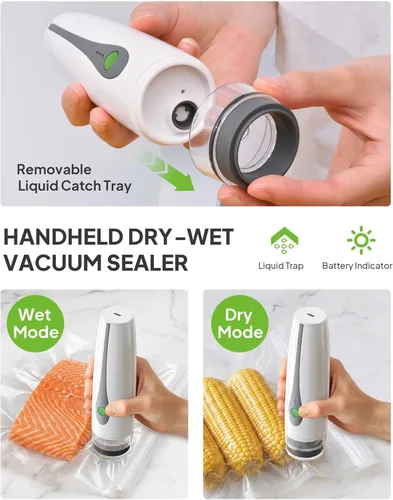 Miniatura 2 de Sellador al vacío compacto para alimentos (máquina selladora al vacío de mano + 30 bolsas al vacío reutilizables), potente sellador de alimentos