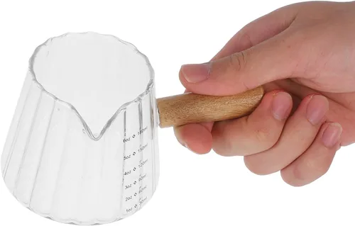 Miniatura 6 de Kichvoe Vaso de chupito de espresso de 6 onzas con mango de madera, jarra triple de vidrio de borosilicato con escala, vasos de chupito de espresso