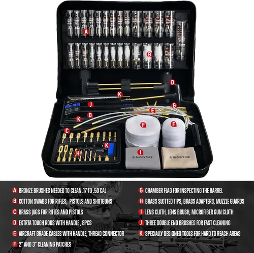 Miniatura 5 de GLORYFIRE Kit de limpieza de pistola, kit de limpieza de pistola para todas las pistolas con cepillos de latón de alta gama, trapeadores, jags