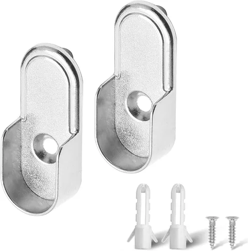 Jiozermi Paquete de 2 soportes ovalados para barra de armario con 1 orificio de montaje, soporte de barra de armario para varillas ovaladas de 0.591