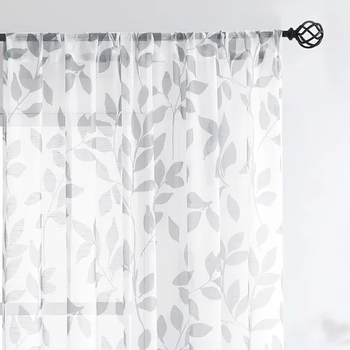 Miniatura 13 de Treatmentex Cortinas blancas y grises para dormitorio de 84 pulgadas de largo, cortinas semitransparentes con estampado de hojas para ventanas