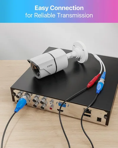 Miniatura 3 de ZOSI Paquete de 4 cables de alimentación de video todo en uno de 150 pies (147.6 ft), cables de cámara de vigilancia de extensión BNC para sistemas