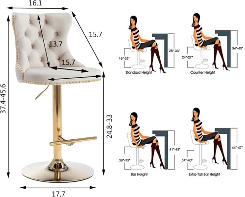 Miniatura 3 de Aoowow Juego de 2 taburetes de bar giratorios ajustables con parte trasera de terciopelo copetudo, sillas de bar modernas tapizadas con cabeza