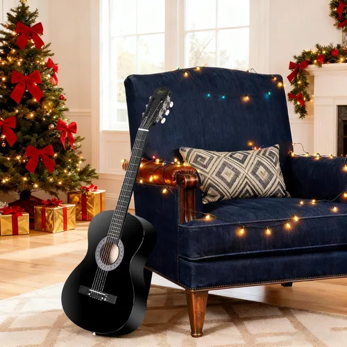 Miniatura 8 de Zeny Nueva Guitarra Acústica de 38 pulgadas para principiantes con funda para guitarra, correa, afinador y púa, Negro