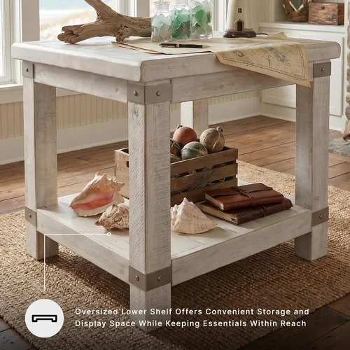 Miniatura 7 de Signature Design by Ashley Carynhurst Farmhouse - Mesa auxiliar rectangular con estante inferior, 2 tomas eléctricas y 2 puertos USB, madera, 24