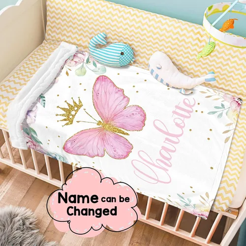 Miniatura 3 de J&SBGFT Manta de bebé niña personalizada, manta de recepción de mariposa, regalo personalizado para recién nacido, 30 x 40 pulgadas, color 18