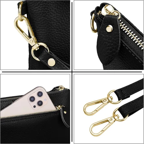 Miniatura 7 de YALUXE Cartera de mano de piel auténtica para mujer con correa cruzada