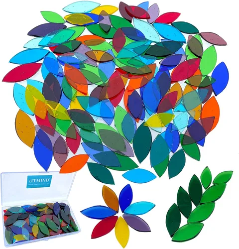 LITMIND 120 pétalos de vidrio de mosaico transparentes de colores surtidos, azulejos de mosaico cortados a mano para manualidades, ideal para arte y