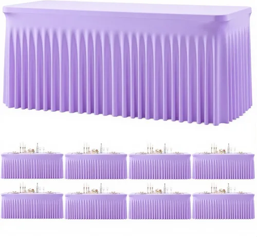 Miniatura 47 de Paquete de 2 manteles color azul bebé para mesas rectangulares de 6 pies, mantel ajustable de elastano, fundas de mesa elásticas de 6 pies, manteles