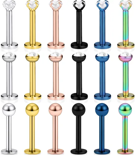 Miniatura 8 de SCERRING - 18 piezas de acero inoxidable 0.56 oz (16 gr) de circonita cúbica transparente Labret Monroe para labio, tragus, cartílago, hélice