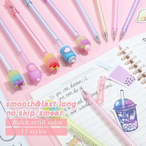 Miniatura 4 de Sabary Kawaii - Juego de papelería – Bolsa telescópica para lápices Boba, lápiz de tinta de gel, resaltador de píldoras de té de burbujas