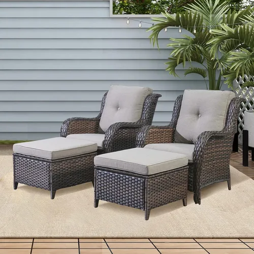 Miniatura 9 de Rilyson Juego de 2 otomanas de mimbre de lujo para exteriores, otomanas grandes de ratán de capacidad de 250 libras para reposapiés de patio, juego