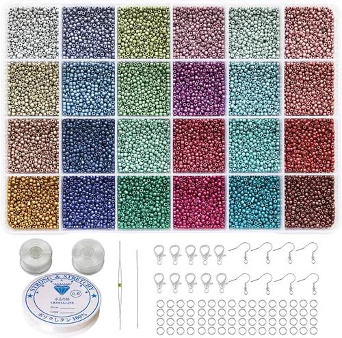 Bala&Fillic Tamaño de cuentas de semillas de 0.079 pulgadas, 24 colores en total, 16800 piezas en caja, 12/0 pequeñas cuentas de semillas