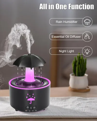 Miniatura 8 de Humidificador estético 2 en 1 difusor de aceite con gota de lluvia giratoria y 7 luces LED de estado de ánimo, humidificador de niebla fría
