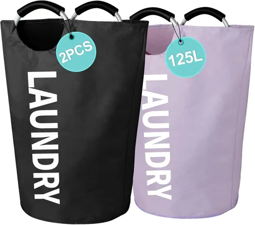 Miniatura 17 de WOOHA Cesta de lavandería grande de 115 litros, cesta plegable para ropa, cestas altas de tela plegables para dormitorio, armario, baño, Rosa