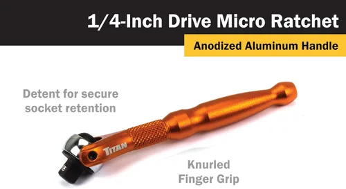 Miniatura 2 de Titan Tools 11322 - Destornillador con trinquete micro de 1/4 de pulgada x 4 pulgadas y 90 dientes - Naranja