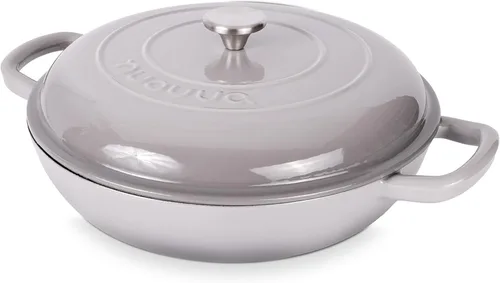 Miniatura 12 de Cazuela de hierro fundido poco profunda con tapa, olla antiadherente para horno holandés, apta para horno hasta 500 ° F, utensilios de cocina
