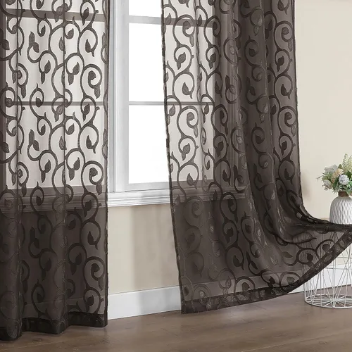 Miniatura 90 de OWENIE Furman - Juego de 2 paneles de cortinas traslúcidas negras de 24 pulgadas de largo, cortinas semitransparentes de jacquard ligeras y aireadas