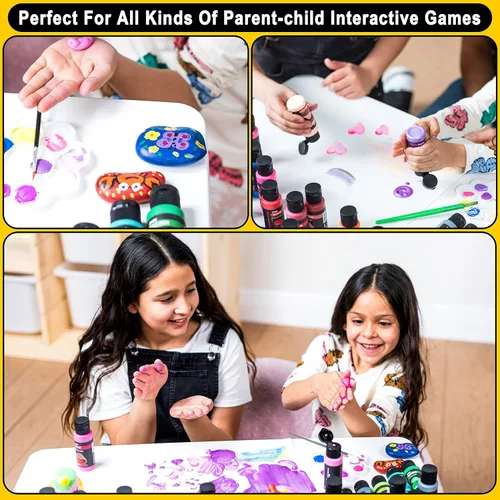 Miniatura 7 de JOYIN Juego de 12 pinturas de témpera lavables para niños (2 onzas cada uno), 6 pinceles, 2 paletas y 1 cubo de lavado elástico, pintura líquida