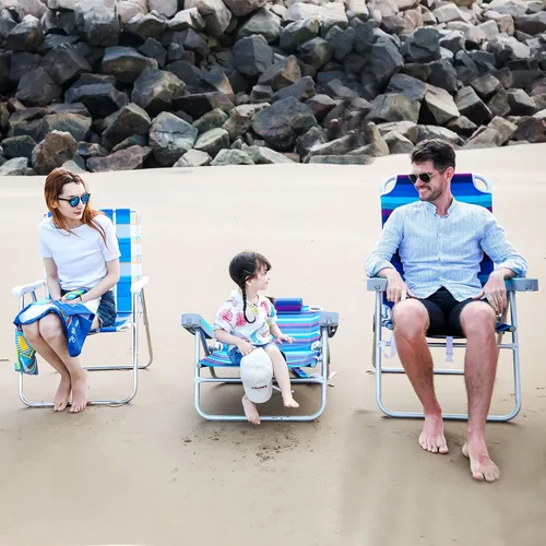 Miniatura 5 de SUNNYFEEL Silla de Playa Plegable Extra Ancha de 28", 5 Posiciones Completamente Reclinable, Silla de Camping Portátil de 17" de Alto con Portavasos