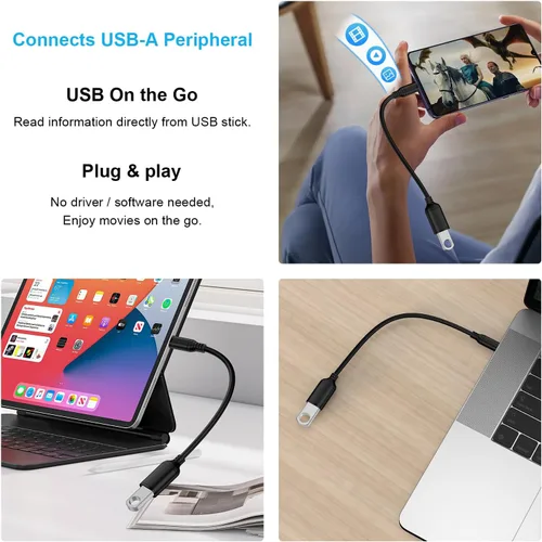 Miniatura 6 de Adaptador USB C a USB 3.0, transferencia de datos de alta velocidad de 5 Gbps, adaptador USB C Android macho a USB hembra OTG On The Go Dongle Cable