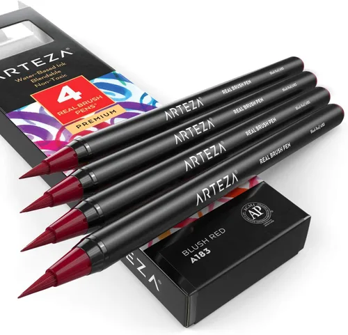 Miniatura 50 de Arteza Bolígrafos de pincel real, A174 gris delfín, paquete de 4, bolígrafos de acuarela con puntas de pincel de nailon, suministros de arte