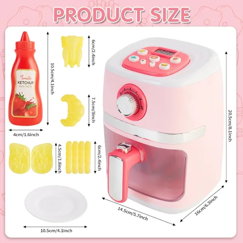 Miniatura 3 de Juego de electrodomésticos de cocina con freidora de aire de juguete para niños, accesorios de cocina con sonido e iluminación, comida de juego que