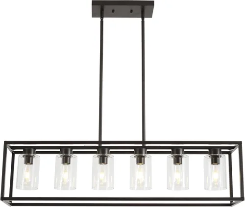 Miniatura 8 de XILICON - Lámpara colgante de comedor estilo granja de níquel cepillado, 5 luces, moderna, lámpara colgante contemporánea con pantalla de cristal