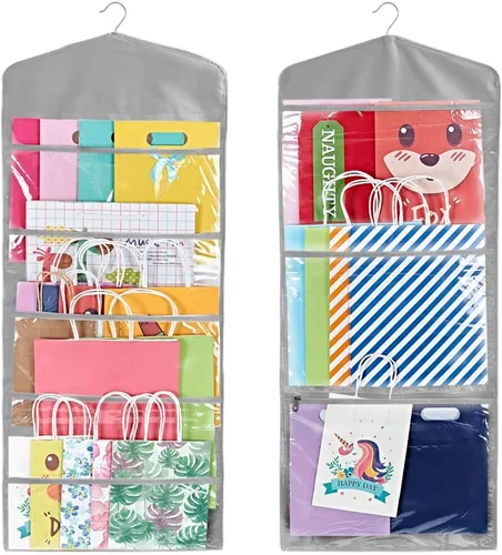 Miniatura 9 de ProPik Organizador de Almacenamiento para Bolsas de Regalo Colgantes de Doble Cara con Múltiples Bolsillos Delanteros y Traseros - Organice Su Papel