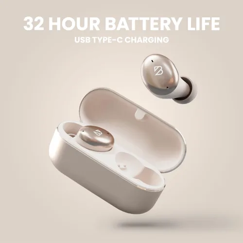Miniatura 7 de Tempo 30 Auriculares inalámbricos con sonido premium, auriculares Bluetooth para mujeres y hombres, auriculares dorados con micrófono, IPX7 a prueba