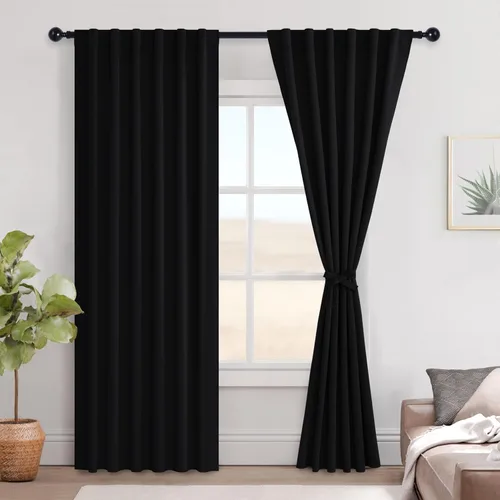 Miniatura 36 de Hiasan Cortinas opacas negras para dormitorio, cortinas opacas cortas de 45 pulgadas de largo, con aislamiento térmico, bolsillo para barra