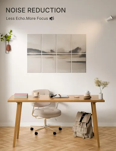 Miniatura 2 de Paneles acústicos de arte para pared, paneles de absorción de sonido de 70 x 47 pulgadas, paquete de 8 con 60 pestañas adhesivas, paneles