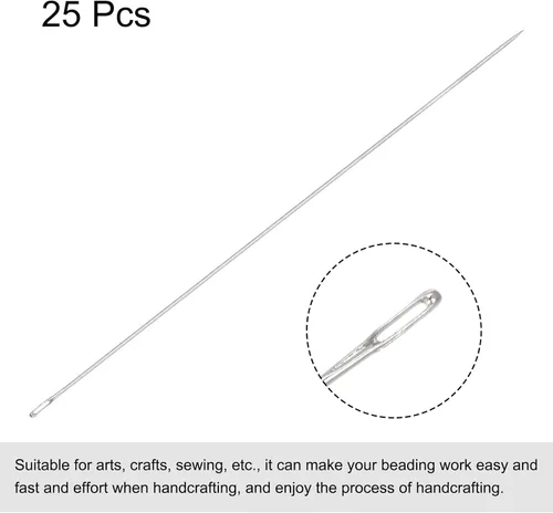 Miniatura 3 de uxcell 25 agujas de abalorios finas, finas, largas, rectas, para bordar, de acero inoxidable, 4.72 pulgadas