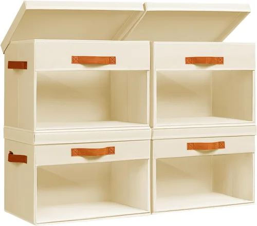 Miniatura 22 de Homsorout Contenedores de almacenamiento grandes con tapas, paquete de 3 organizadores decorativos plegables con ventanas y asas transparentes