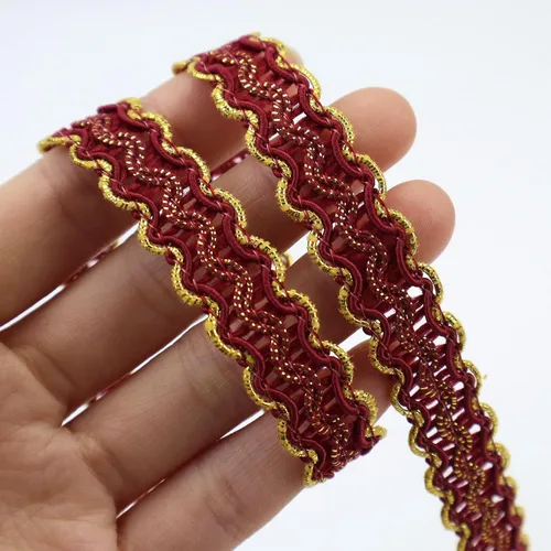 Miniatura 2 de Cinta de encaje dorada de 13 yardas, borde metálico para costura, manualidades, accesorios de ropa (borgoña)