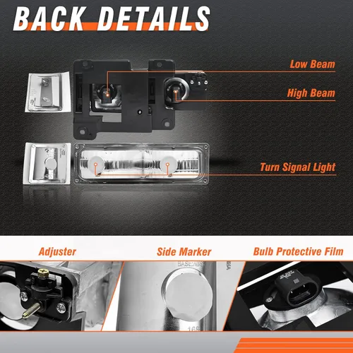 Miniatura 3 de 94-98 Chevy C/K 1500 - Faros delanteros cromados IP65 Waterproof, DOT/SAE, OE 5977459/5977460, HB3+HB4 Bulbs Not Included, Composite Headlamp